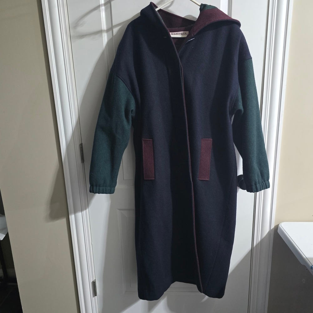 Donnybrook Wool Blend Coat Women 2XL Navy Colorblock Vintage Hooded USA